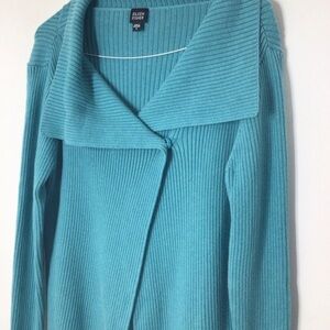 Eileen Fisher sweater women small blue cotton wide collar wrap cardigan